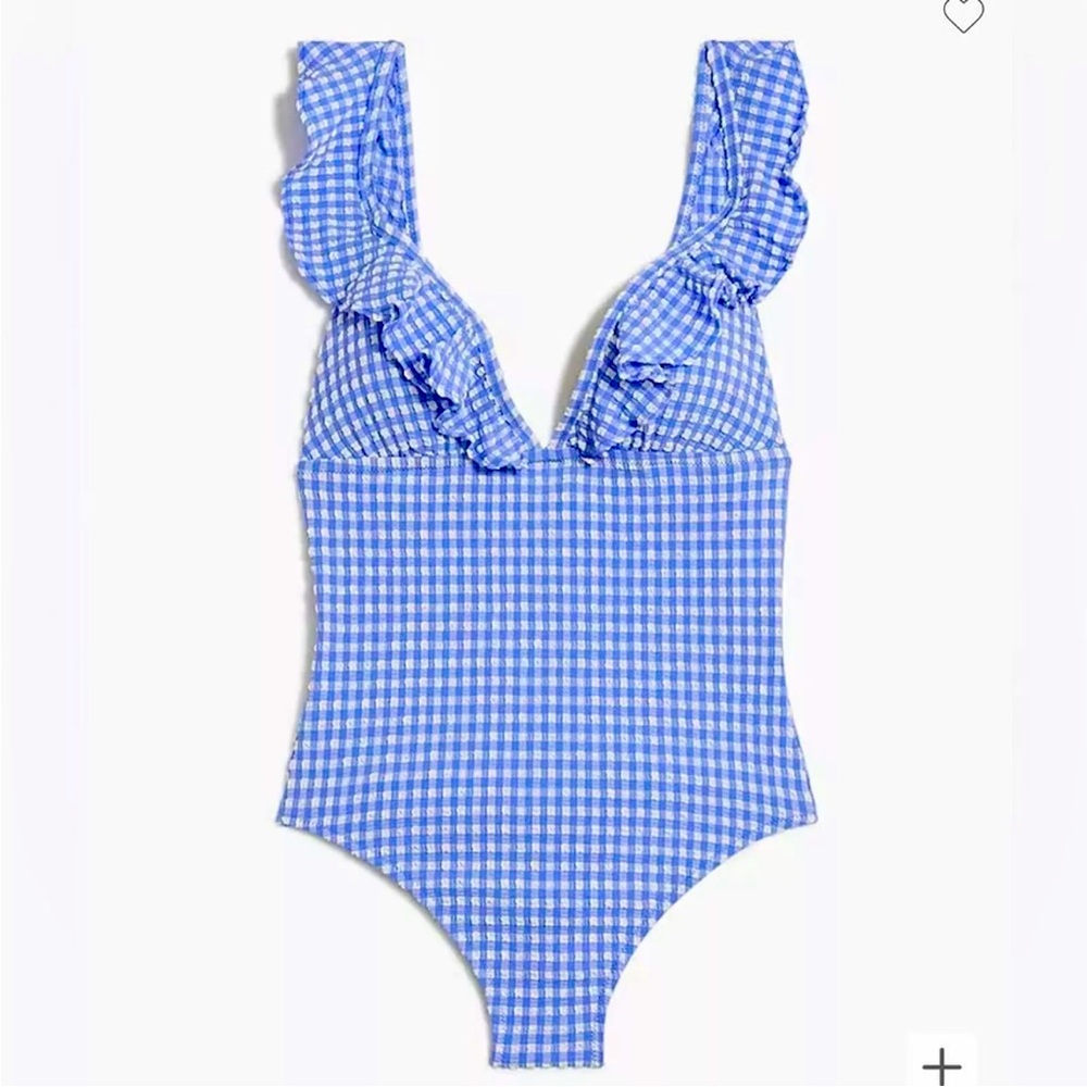 J Crew Gorgeous Seersucker Ruffle Swimsuit